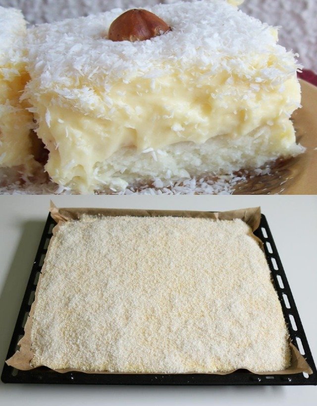 Kokos-Rührkuchen mit Vanillepudding