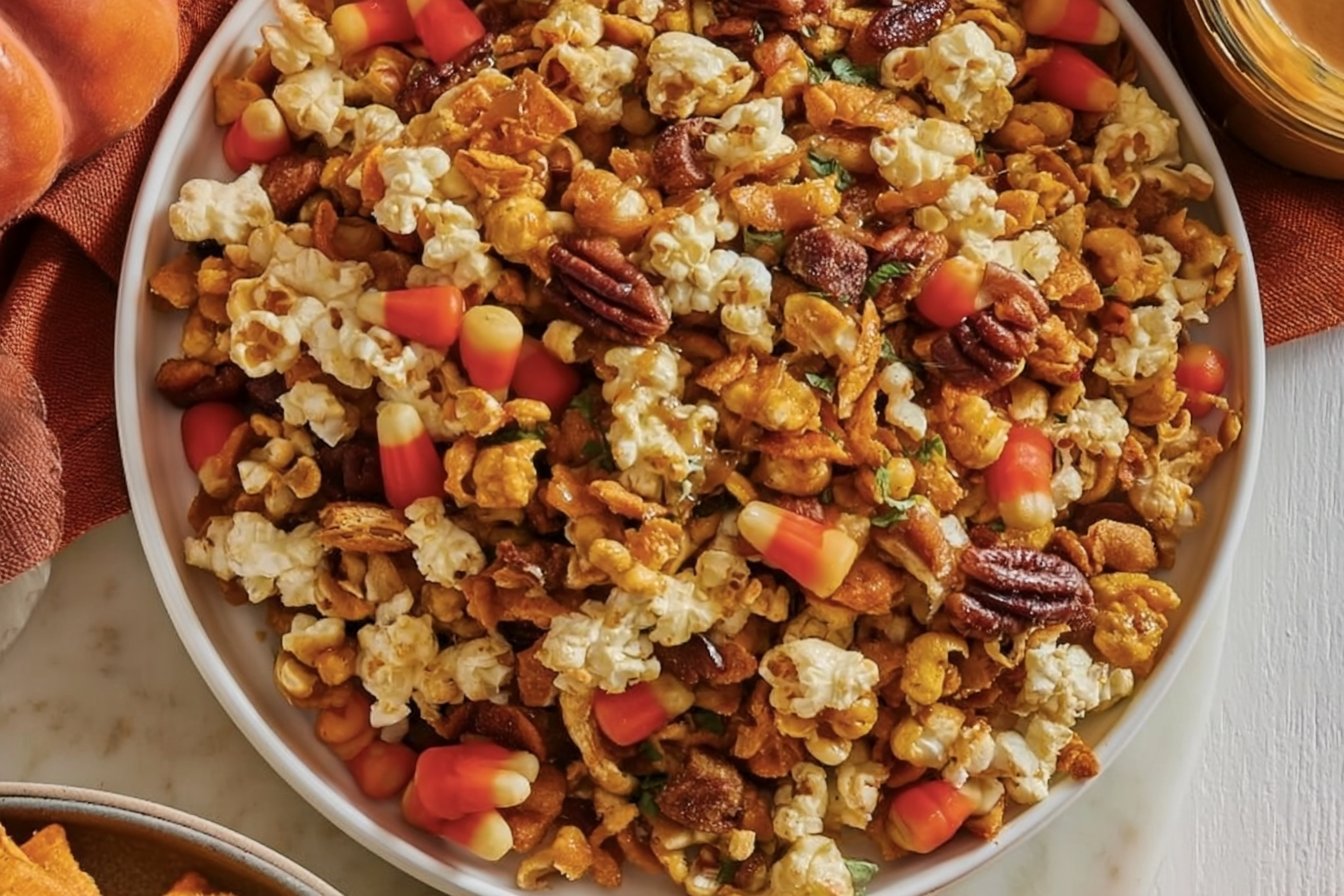 Harvest Popcorn Snack Mix Recipe | Fest snacks, Fall snack mixes, Halloween sleepover