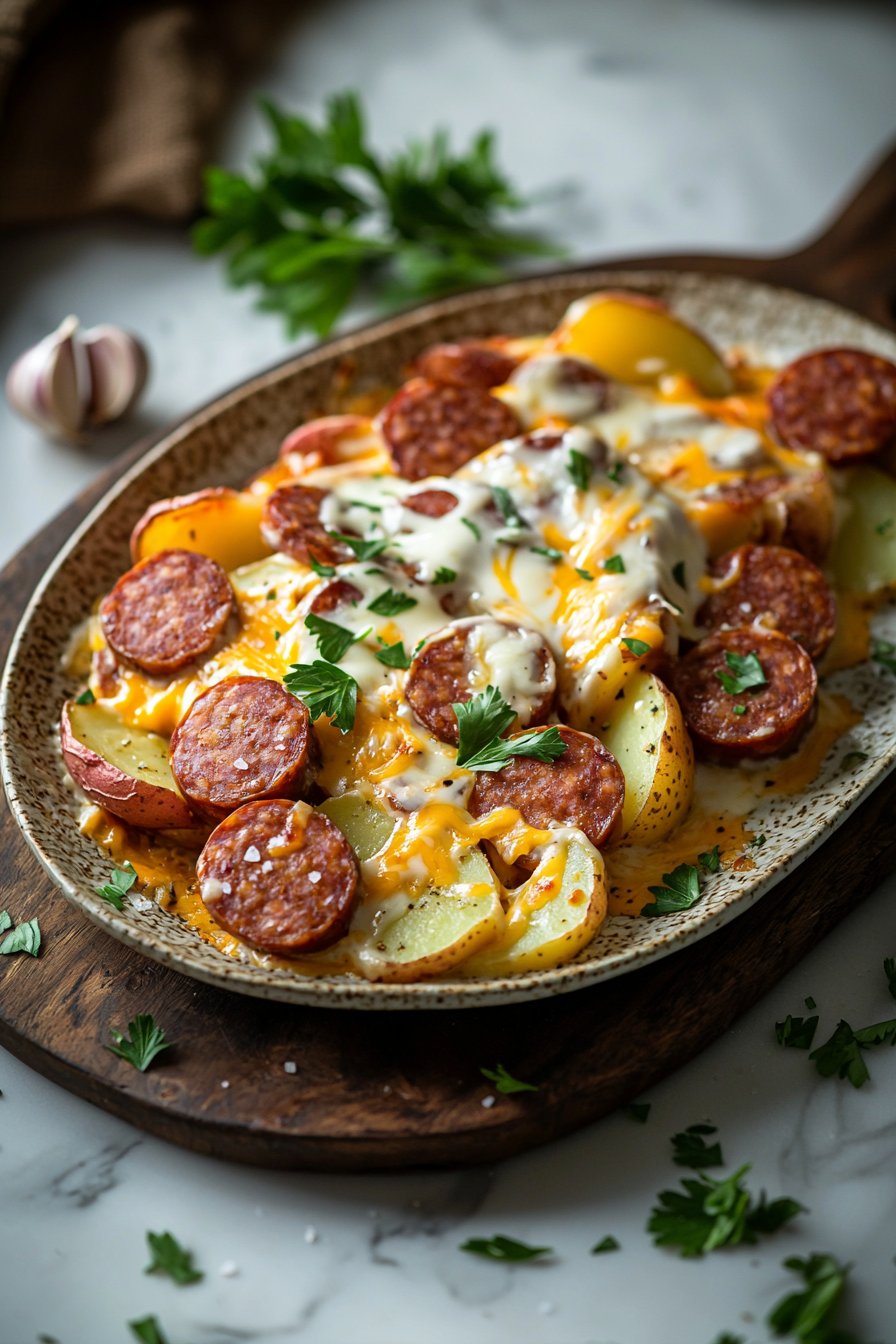 Kielbasa Wurst Käse Kartoffel Auflauf
