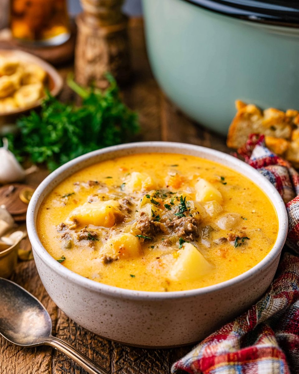 Slow Cooker Cheeseburger Soup