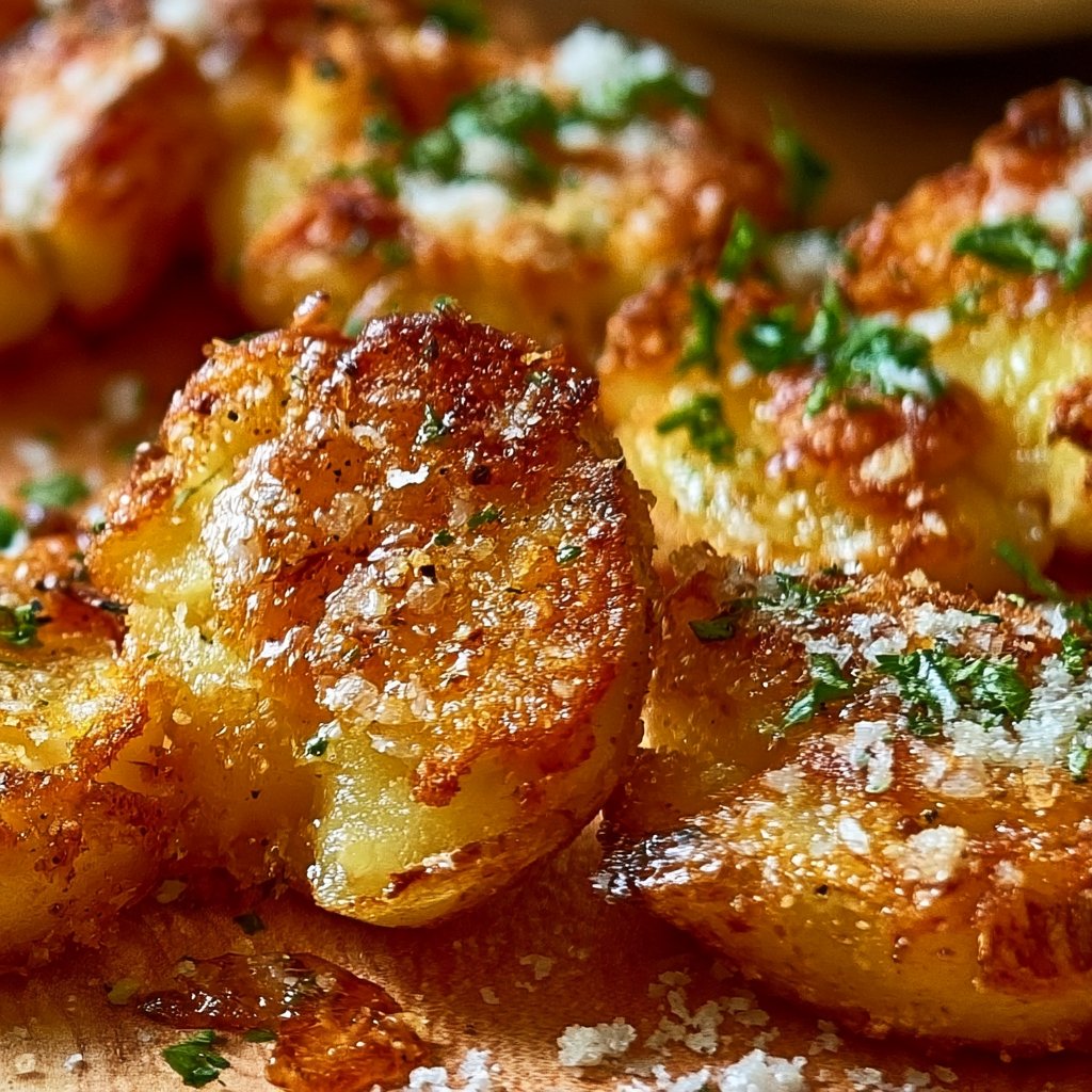 Crispy Garlic Parmesan Smashed Potatoes
