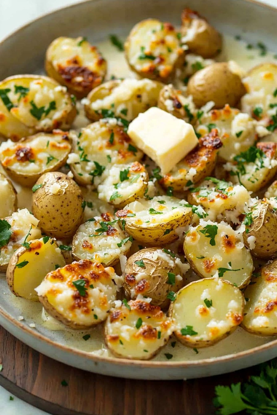 Roasted Garlic Butter Parmesan Potatoes