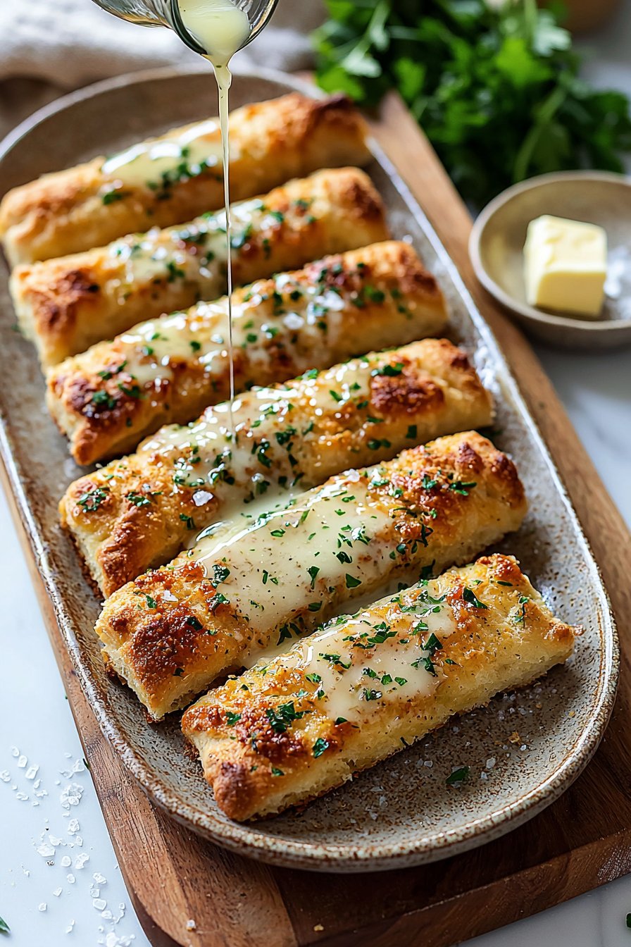 Garlic Breadsticks with Buttery Glaze