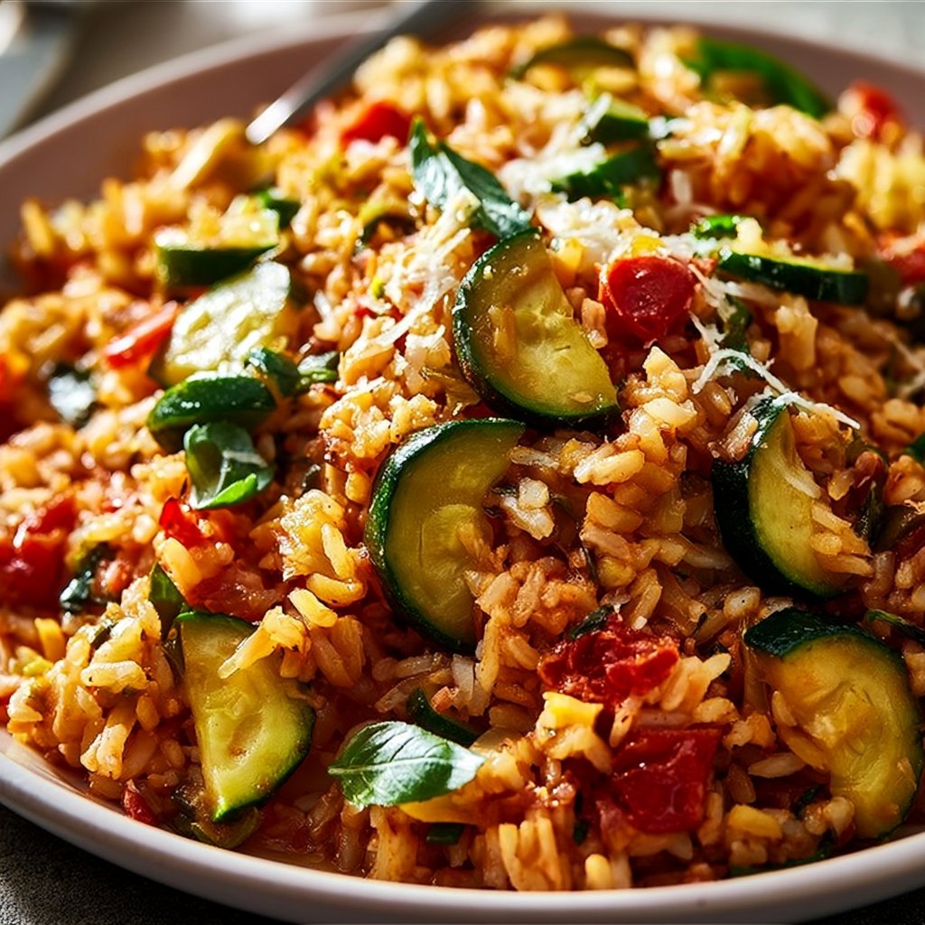 Mediterraner Zucchini-Reis-Pfanne