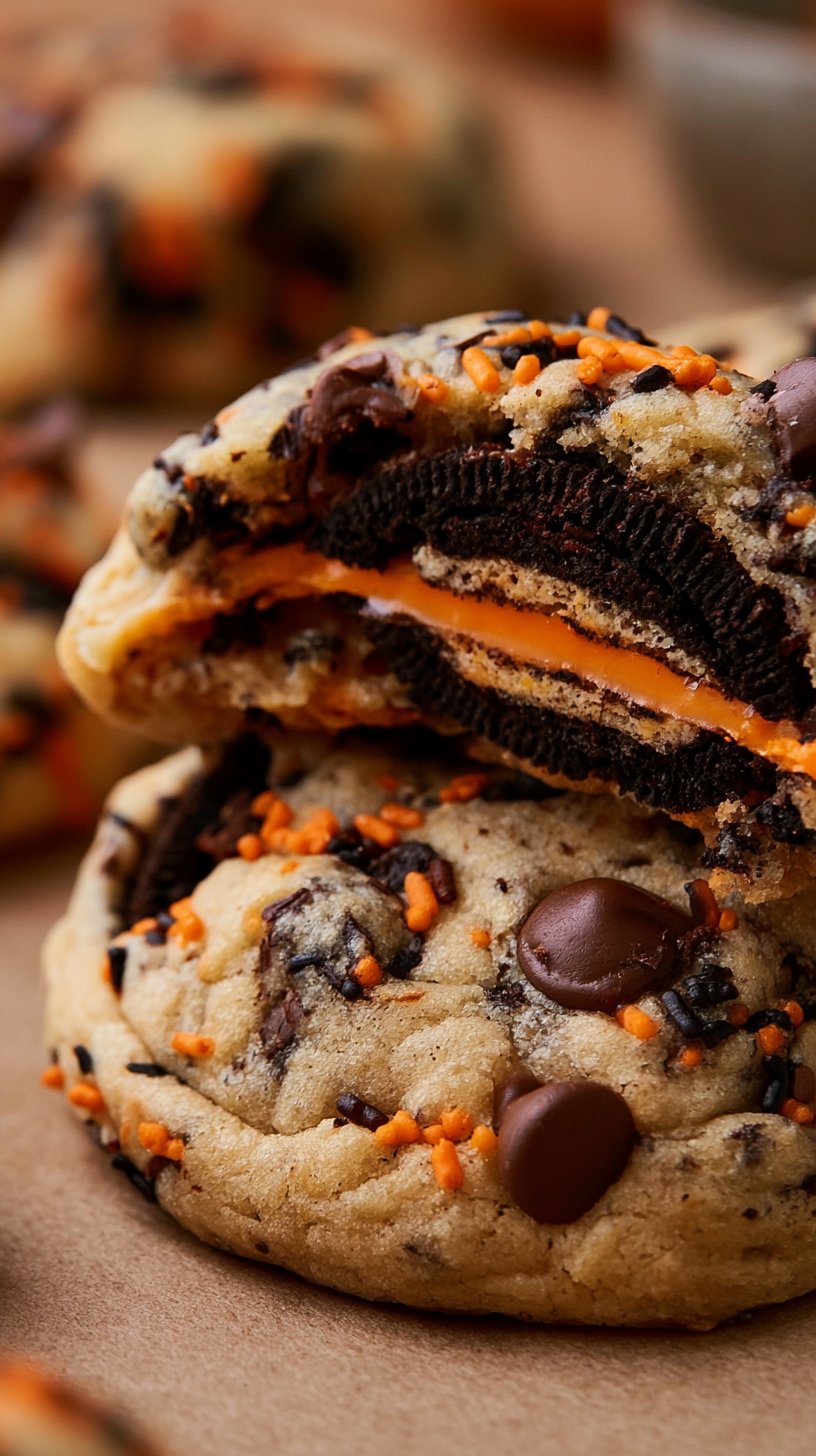 Halloween Oreo Stuffed Chocolate Chip Cookies