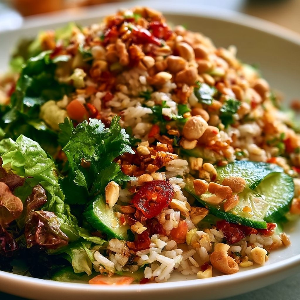Knuspriger Erdnuss-Chili-Reissalat