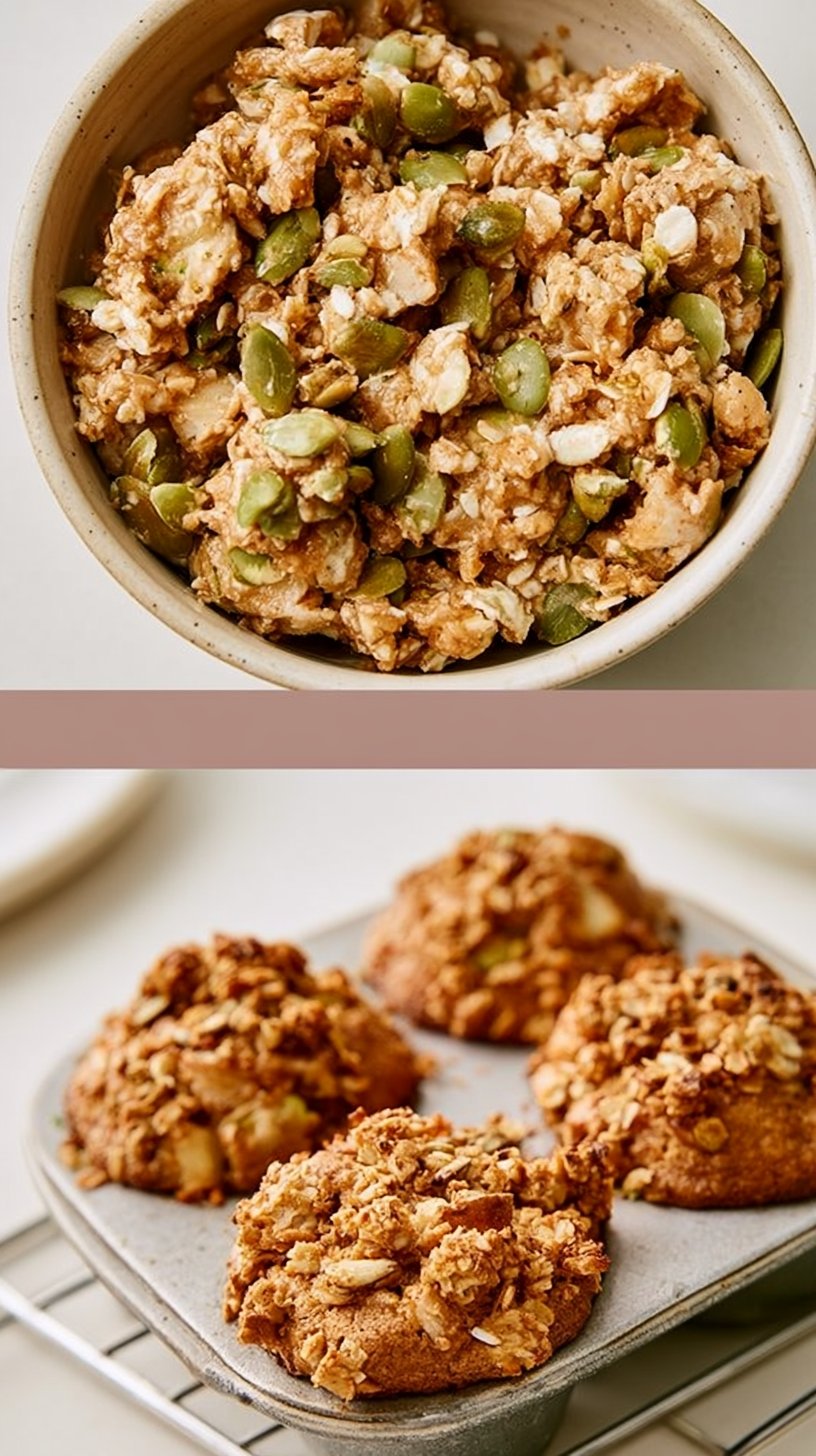 Zucchini Apple Muffins with Pumpkin Seed Topping