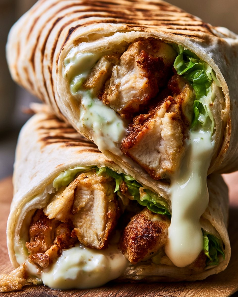 Crispy Golden Chicken Caesar Wraps with Creamy Dressing
