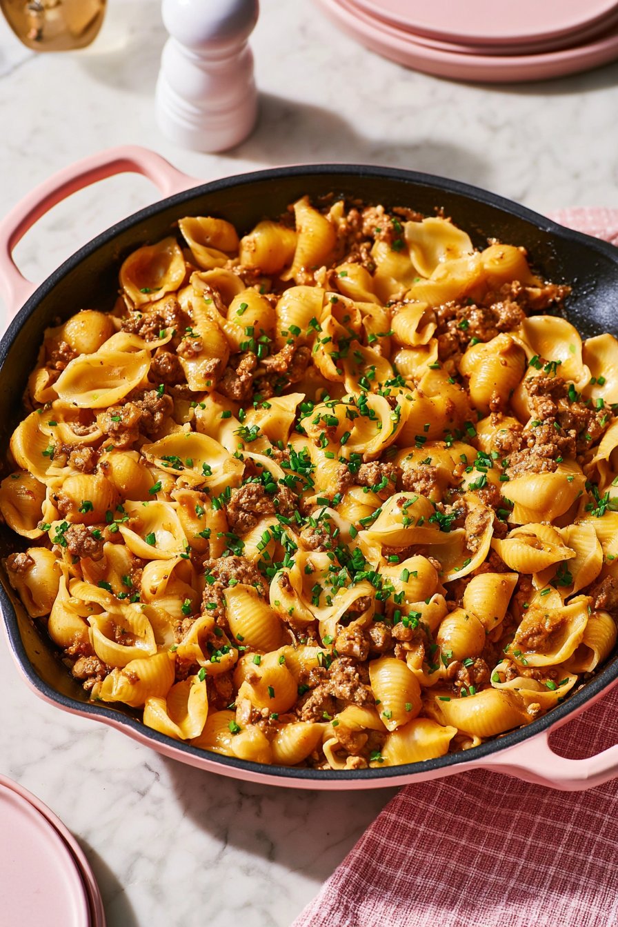 Cheesy Ground Beef And Shells