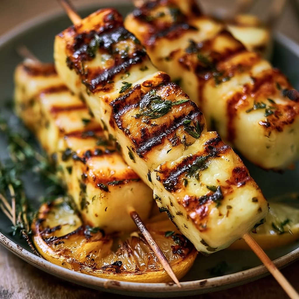 Halloumi Spieße mit Zitrone und Thymian