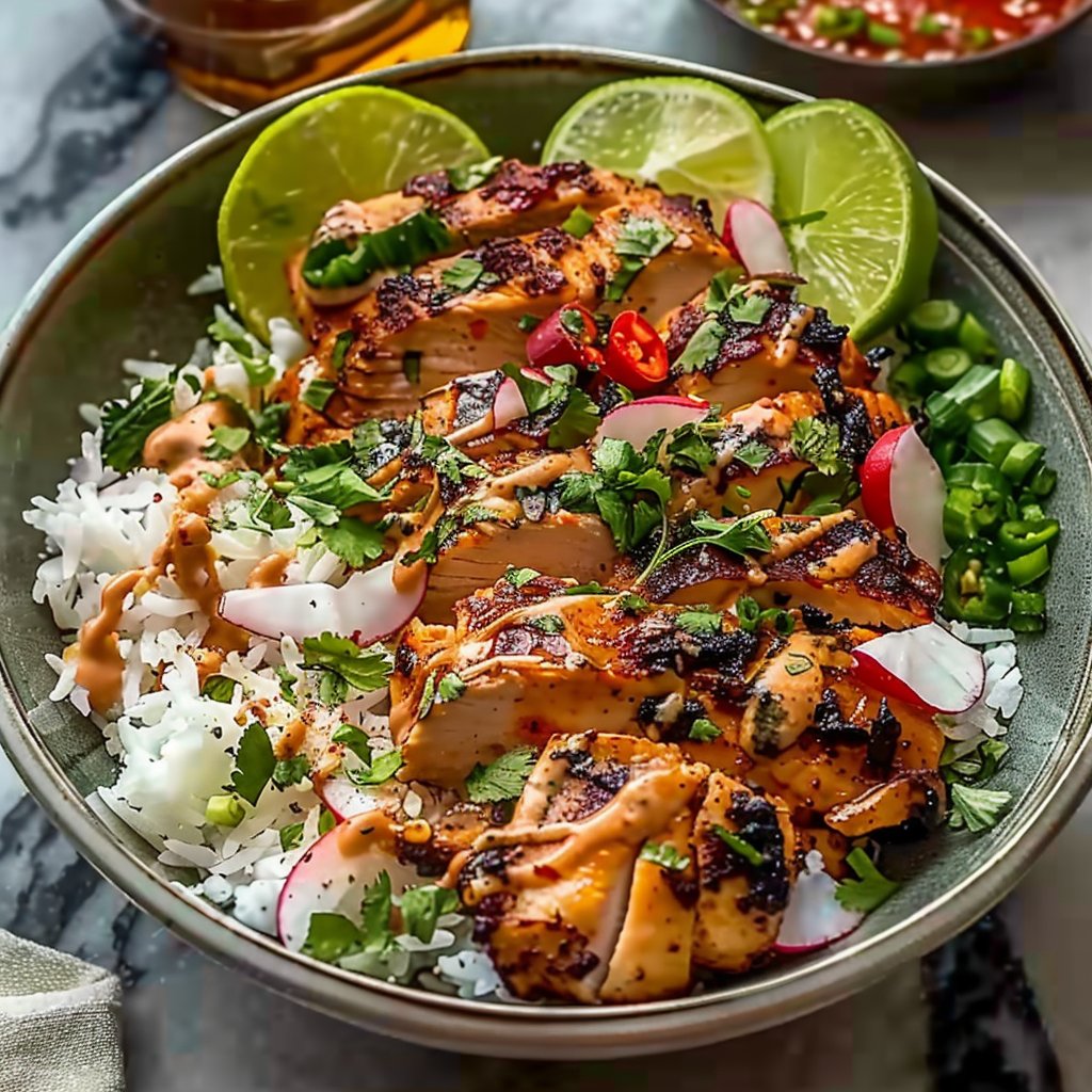 Sweet Chili Chicken Bowl with Coconut Lime Drizzle