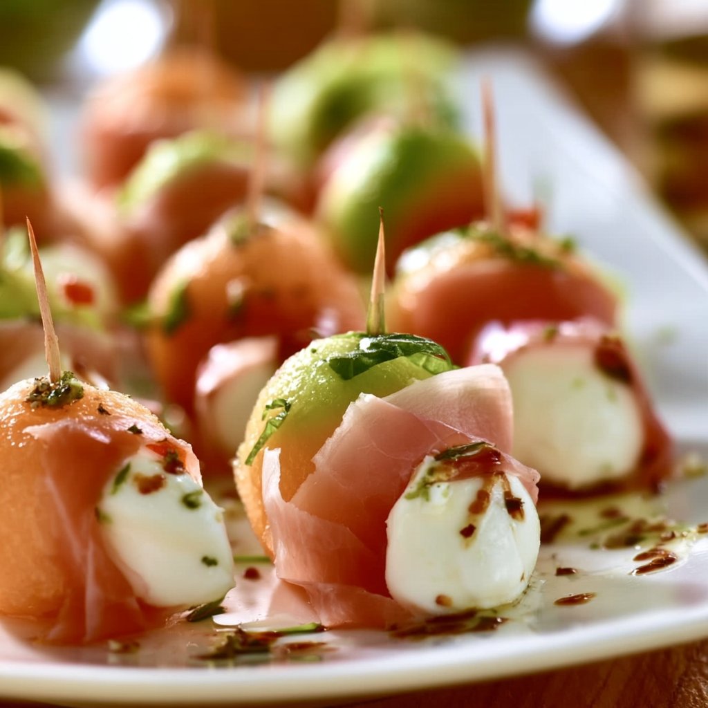 Melonen-Mozzarella-Schinken Fingerfood