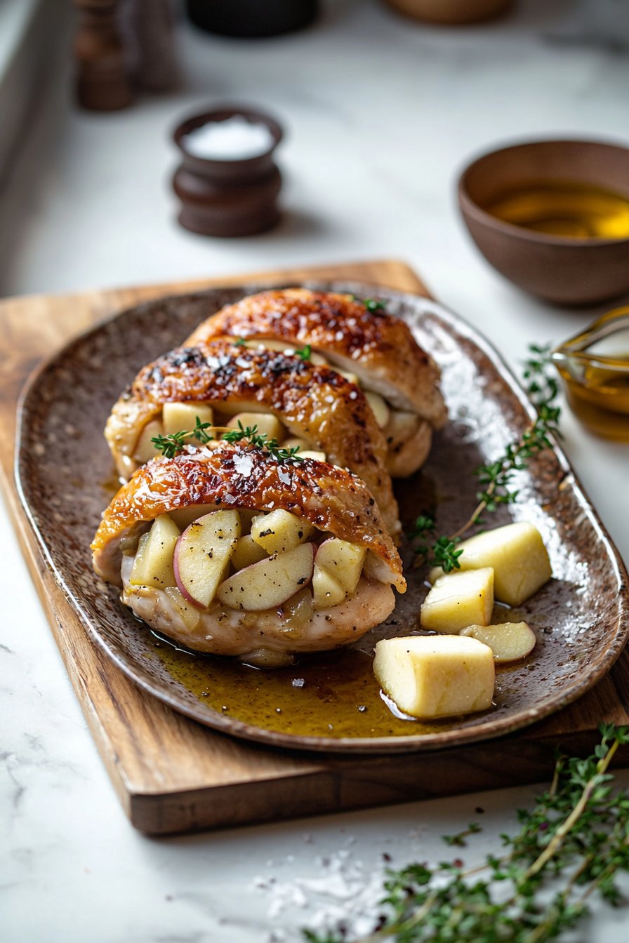 Apfel und Brie gefülltes Hähnchen