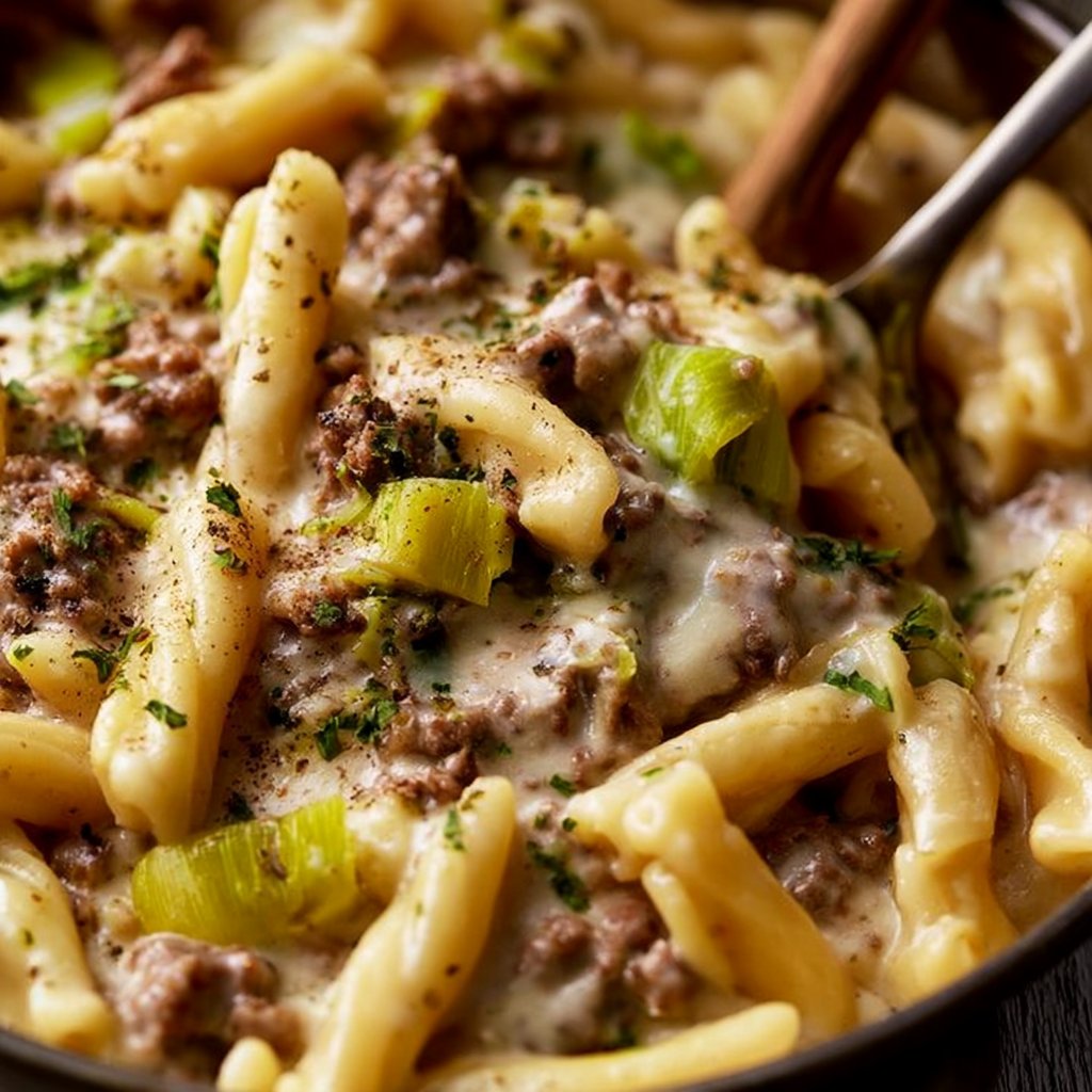 Käse-Lauch Pasta mit Hackfleisch – Ein Genuss für die ganze Familie