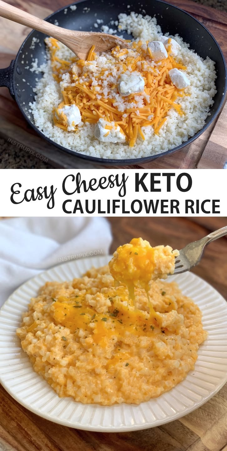 Easy Cheesy Cauliflower Rice (Keto & Low Carb)