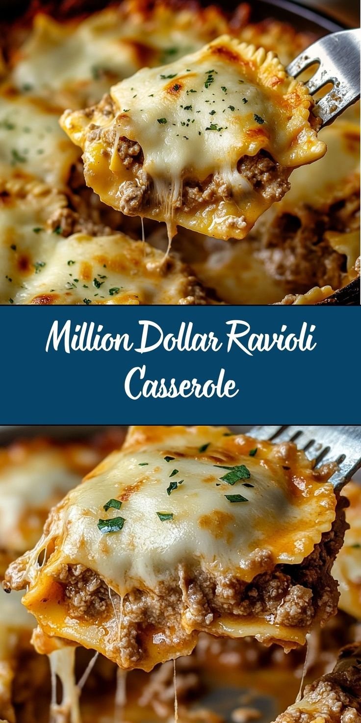 Healthy dinner ideas | Cheesy ravioli pasta bake, Bake ravioli casserole, Cheesy million dollar ravioli recipe