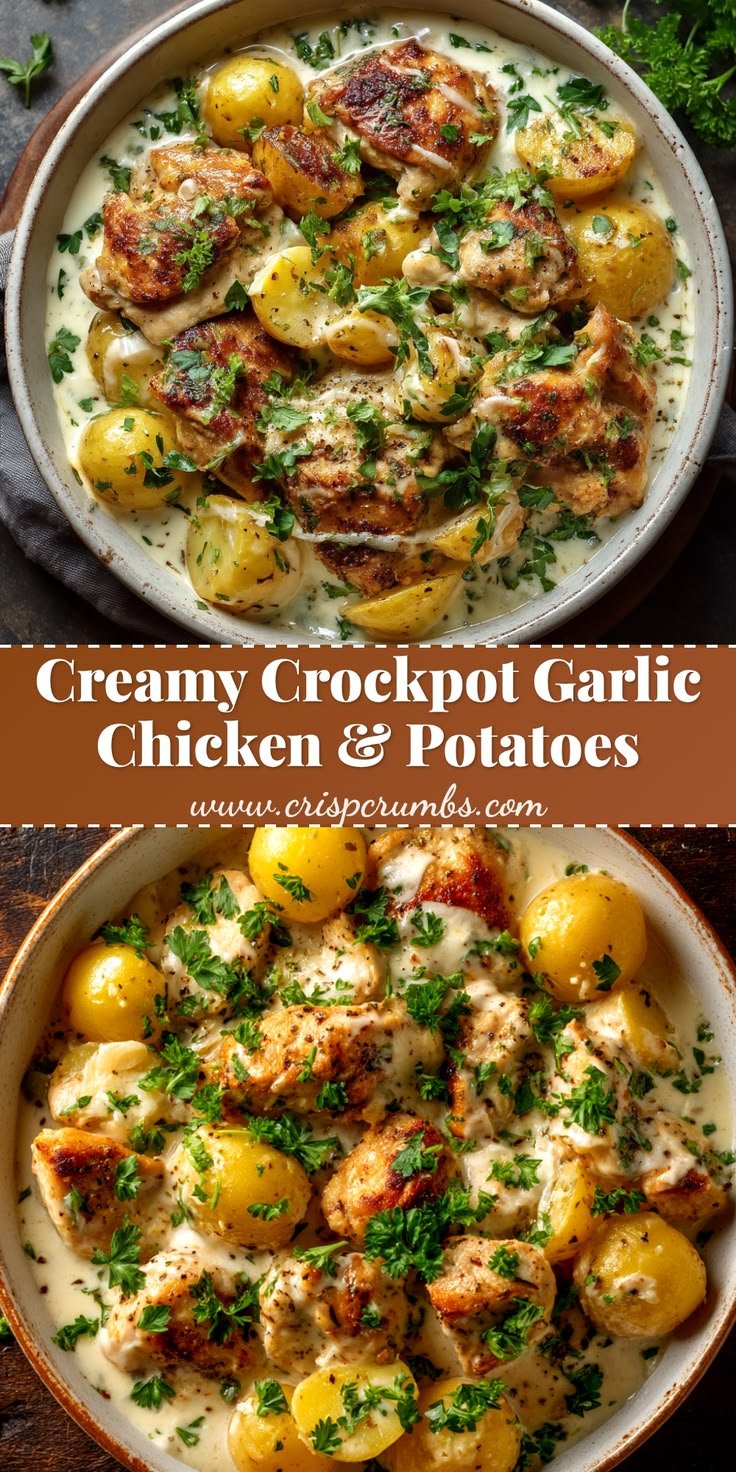 Easy Crockpot Garlic Parmesan Chicken and Potatoes Recipe