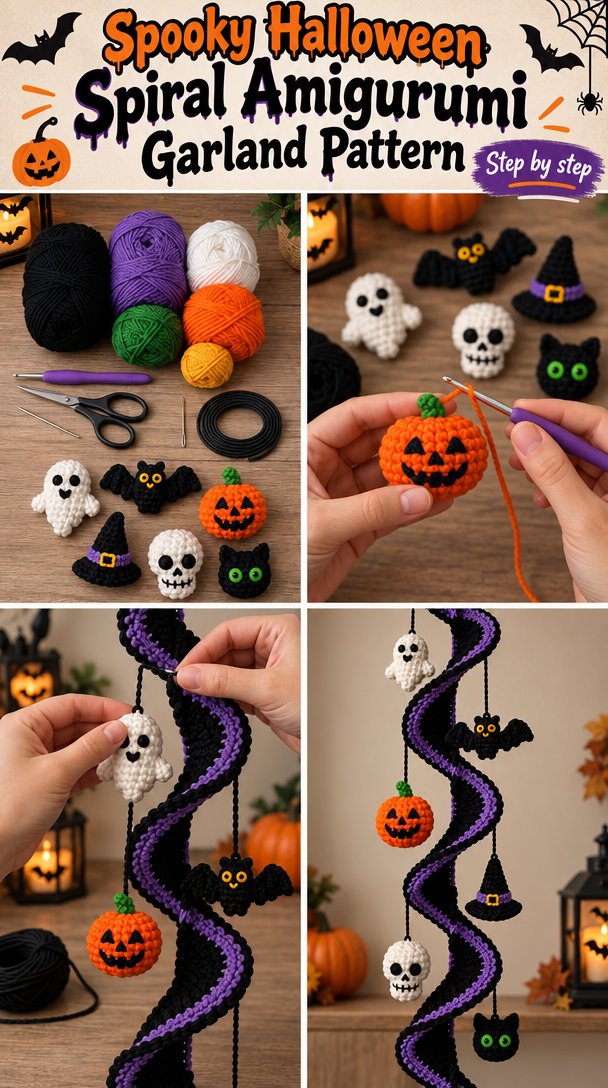 Spooky Halloween Spiral Amigurumi Garland Pattern