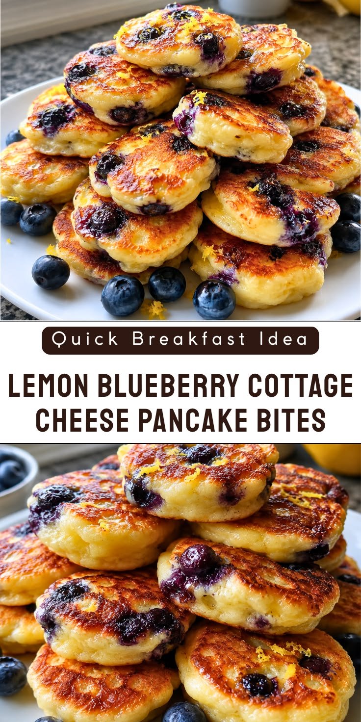 Lemon Blueberry Cottage Cheese Pancake Bites