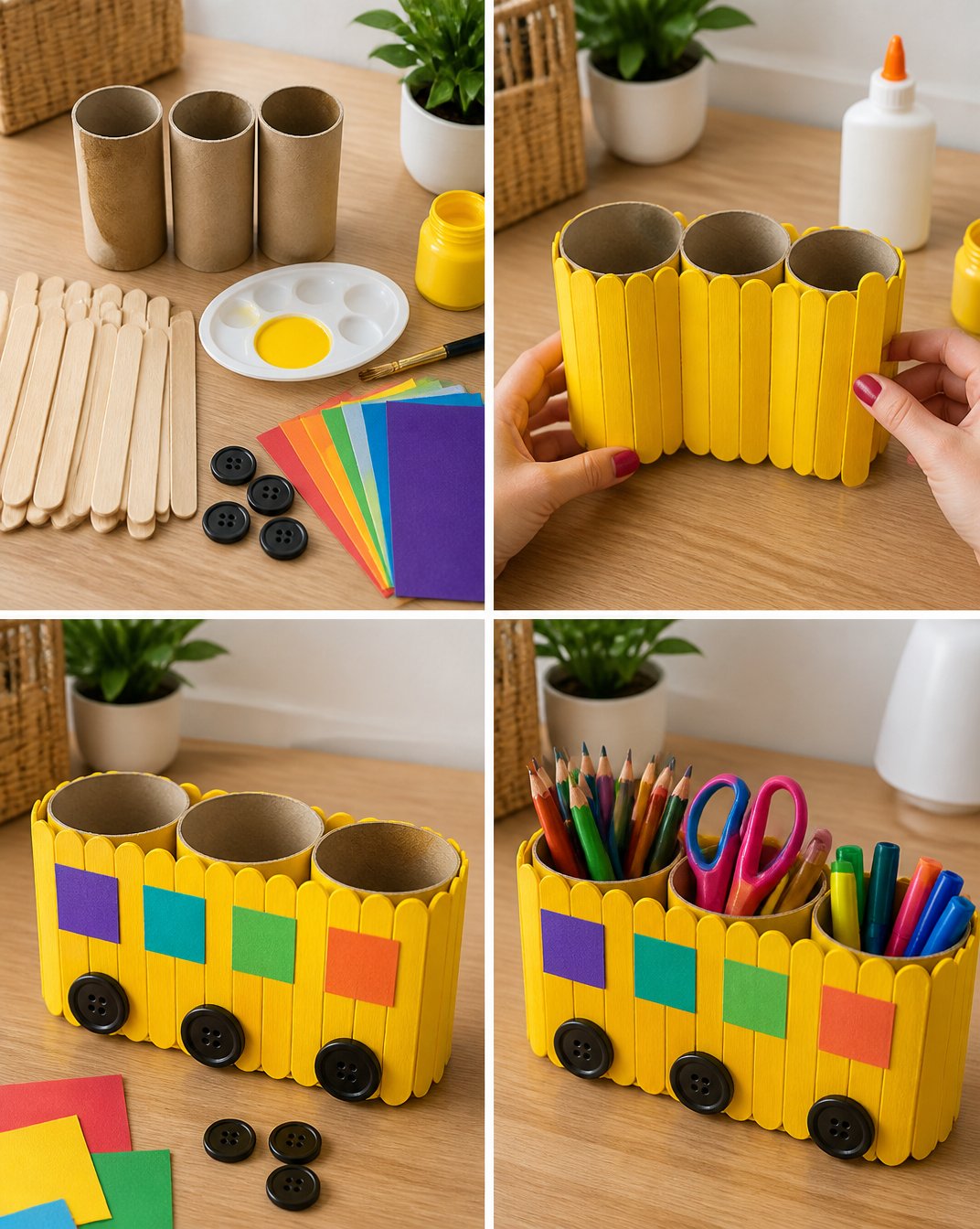 DIY Rainbow Popsicle Stick School Bus Organizer 7 DIY Rainbow Popsicle-Stick School Bus Organizer Tutorial
