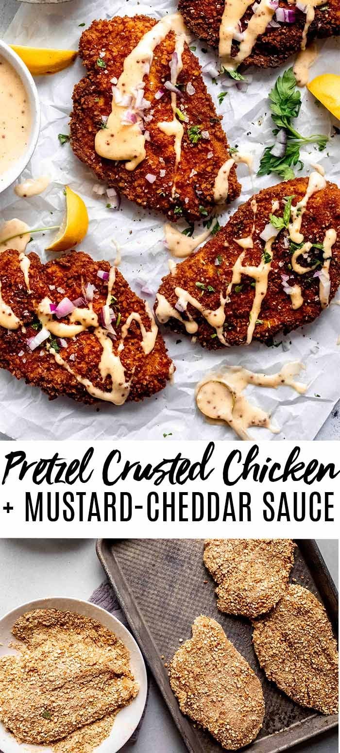 Crispy Pretzel Crusted Chicken with Cheddar-Mustard Sauce
