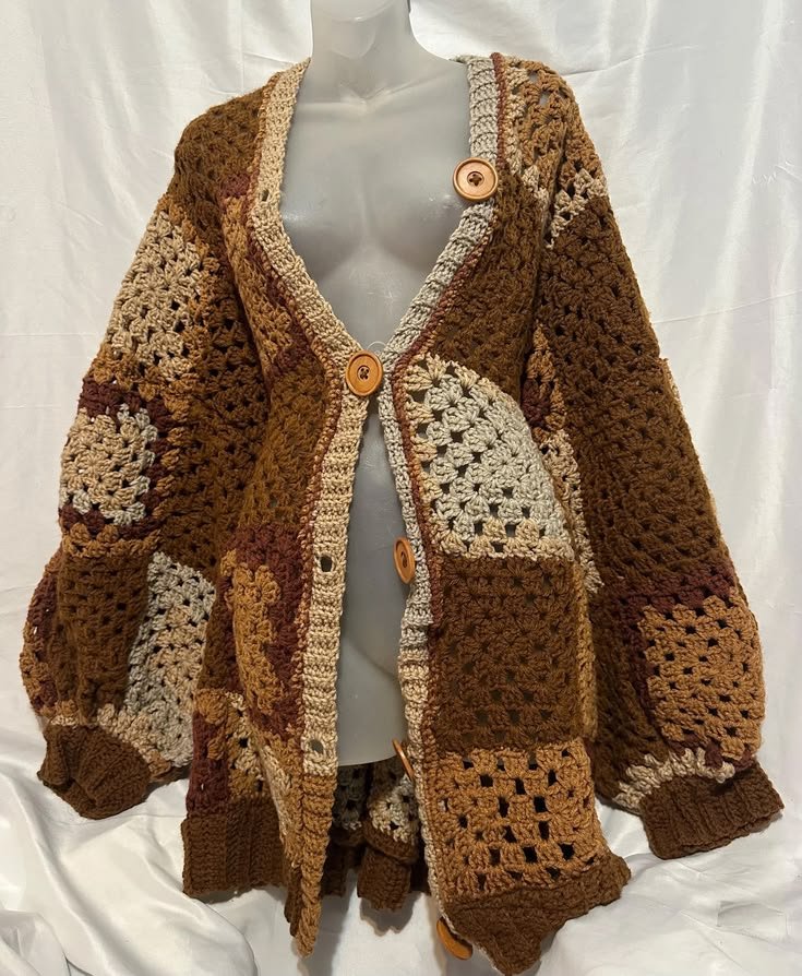 Brown Patchwork Cardigan - Etsy