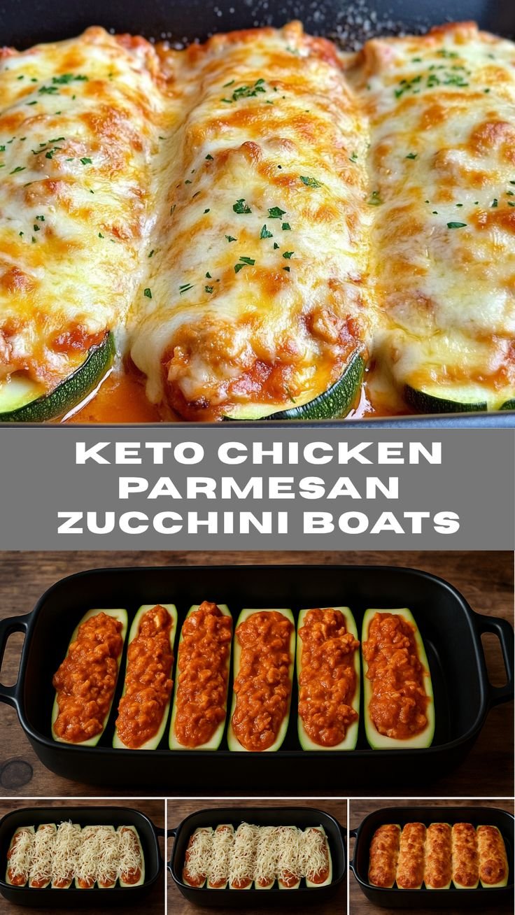Keto Chicken Parmesan Zucchini Boats