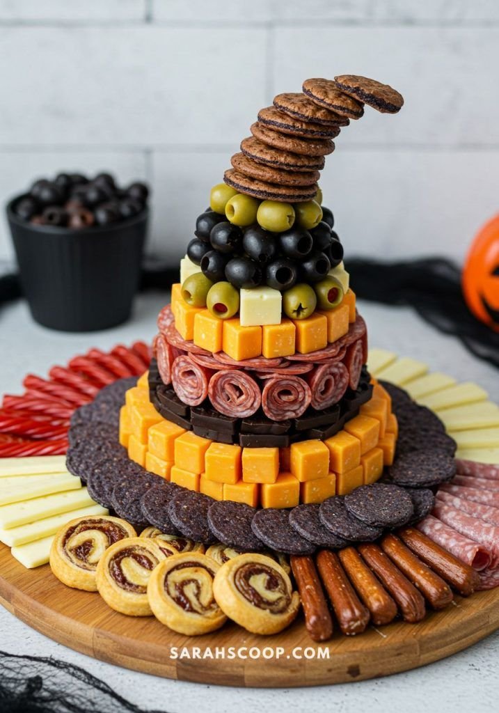 Witch Hat Snack Board | Halloween witch hat charcuterie board, Halloween dessert charcuterie board ideas, Halloween food ideas