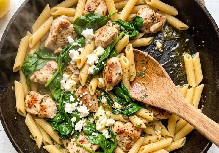 One-Pan Chicken Spinach Feta Pasta