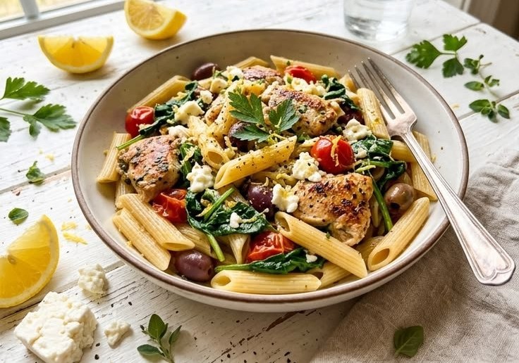 One-Pan Chicken Spinach Feta Pasta