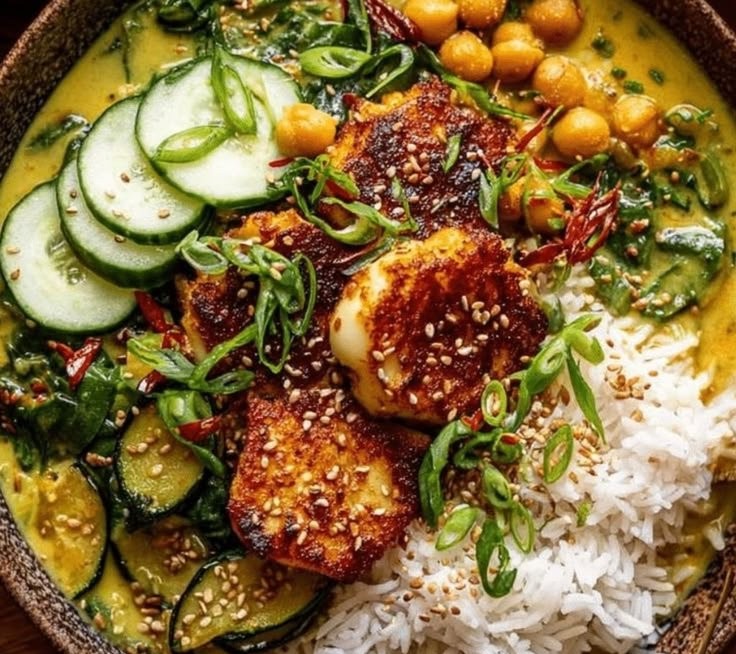 Golden Chickpea &amp; Zucchini Coconut Curry with Halloumi Recipe