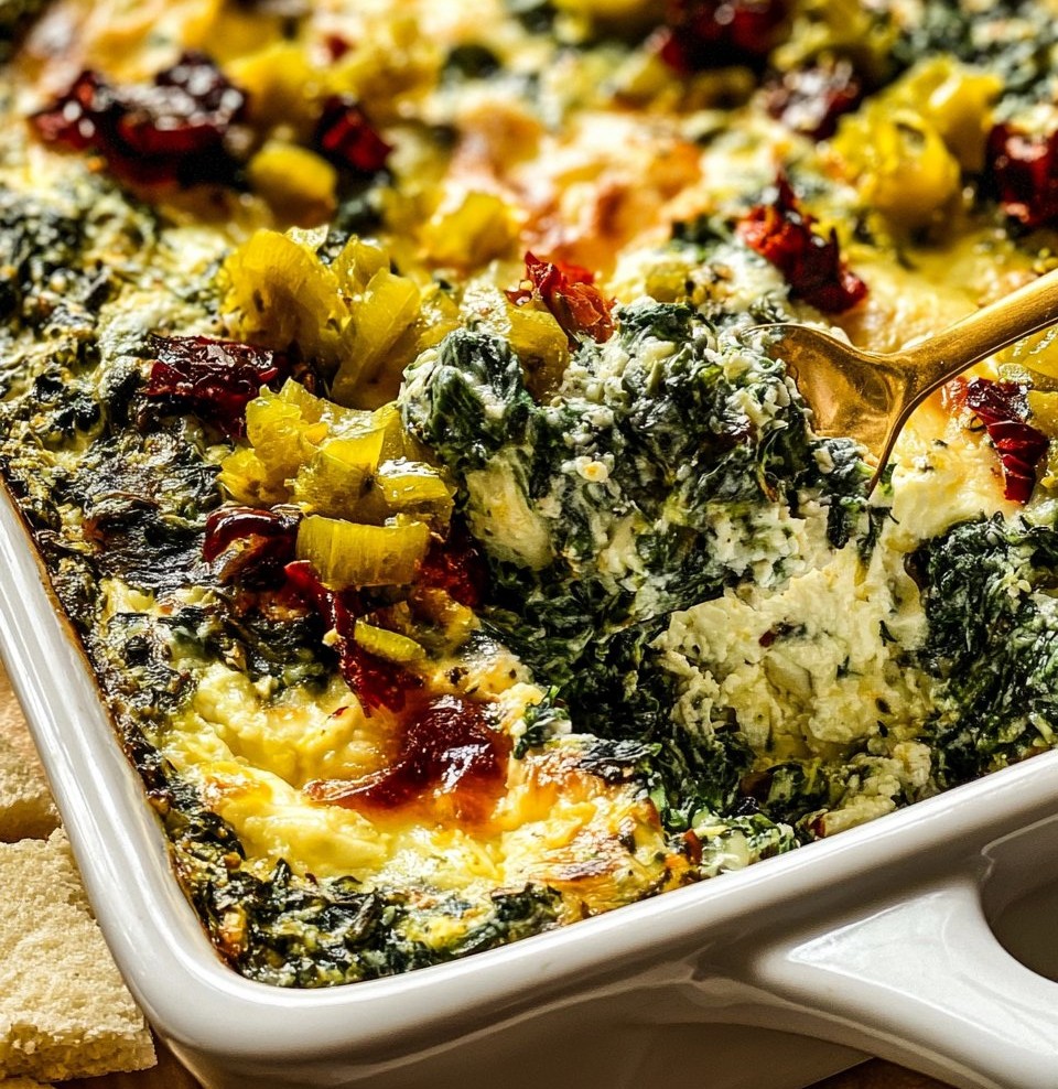 Spinach and Pepperoncini Baked Feta Dip