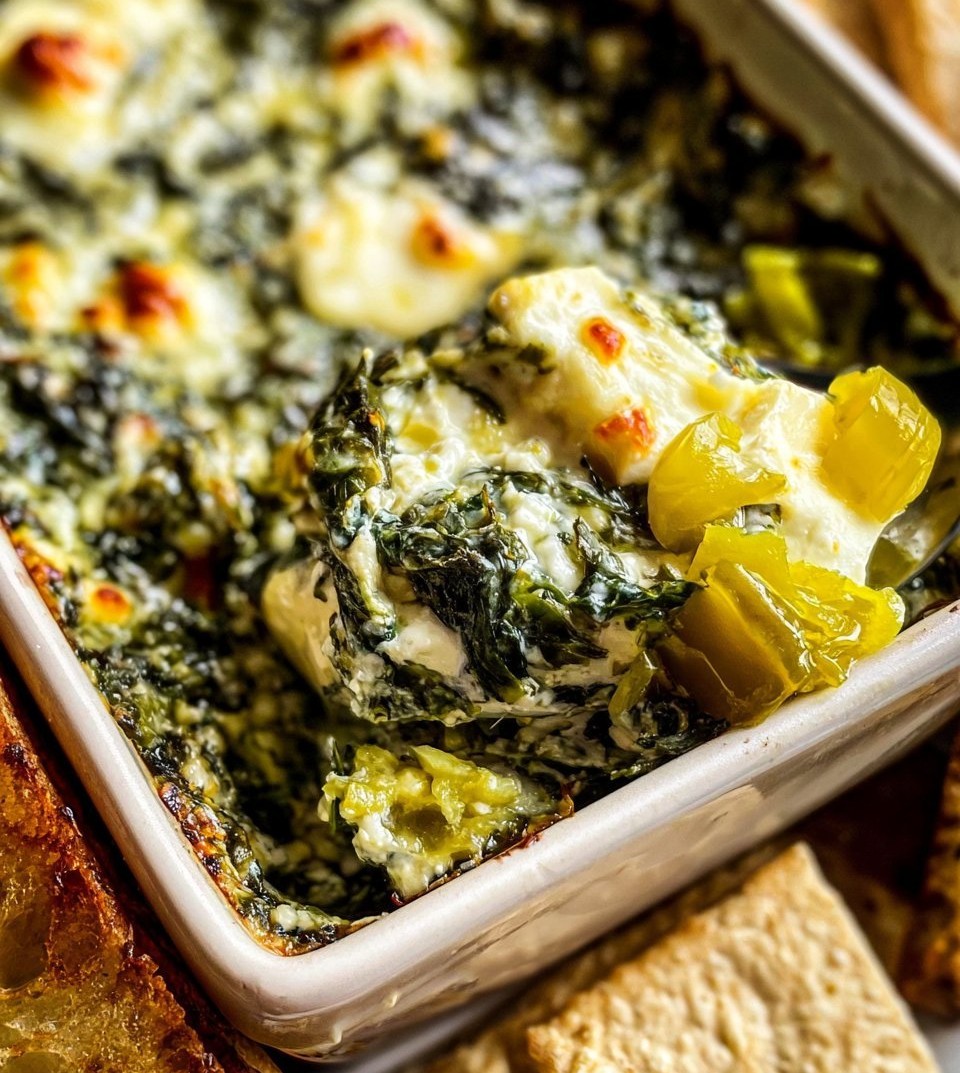 Spinach and Pepperoncini Baked Feta Dip