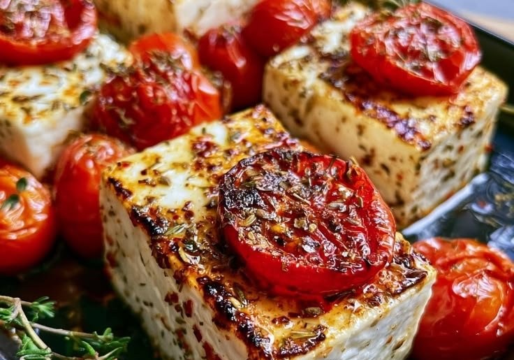 Cremiger Feta vom Grill mit Tomaten und Kräutern
