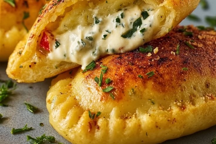 Vegetarische Kartoffeltaschen mit Frischkäsefüllung