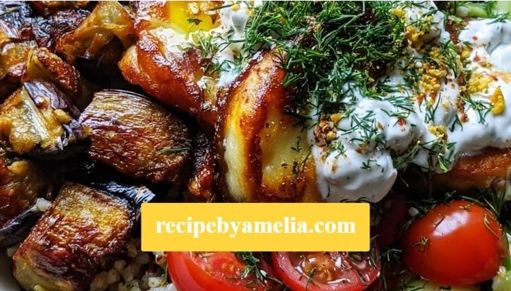Mediterranean Eggplant and Halloumi Bowls with Lemon-Dill Sauce
