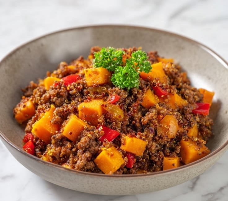 Sweet Potato Ground Beef Burger Bowl