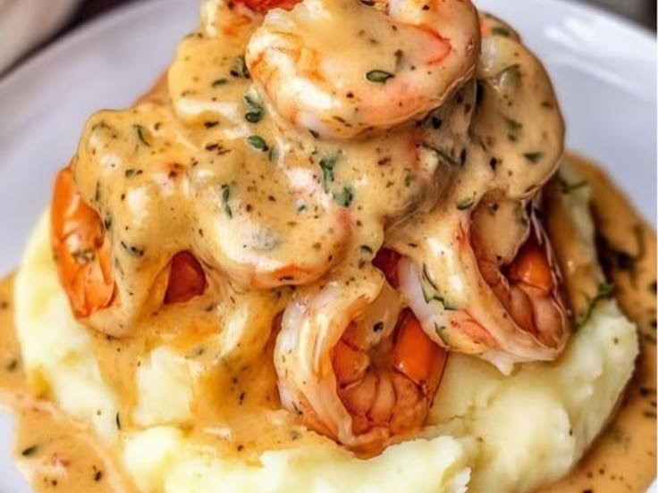 Creamy Garlic Shrimp Over Mashed Potatoes