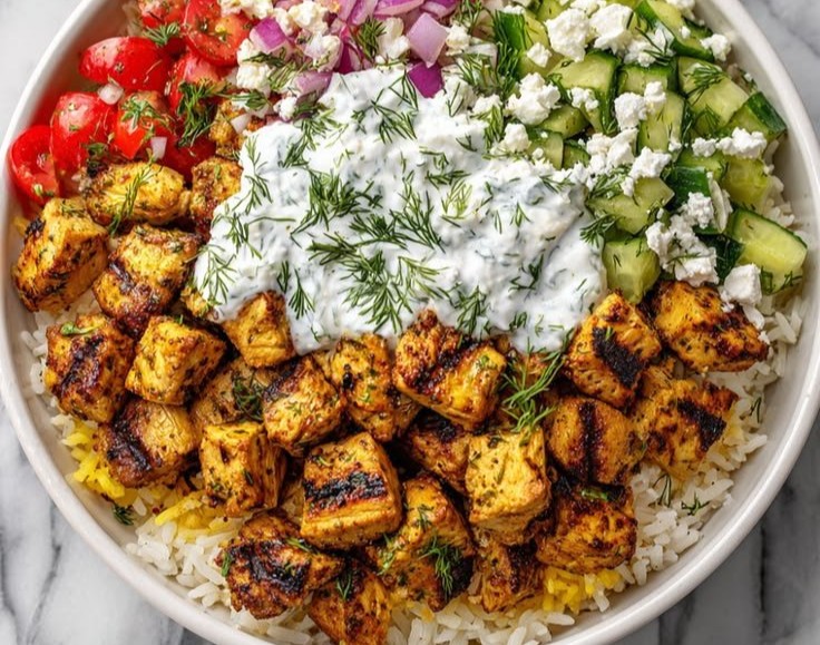 High Protein Mediterranean Lemon-Dill Chicken Bowls