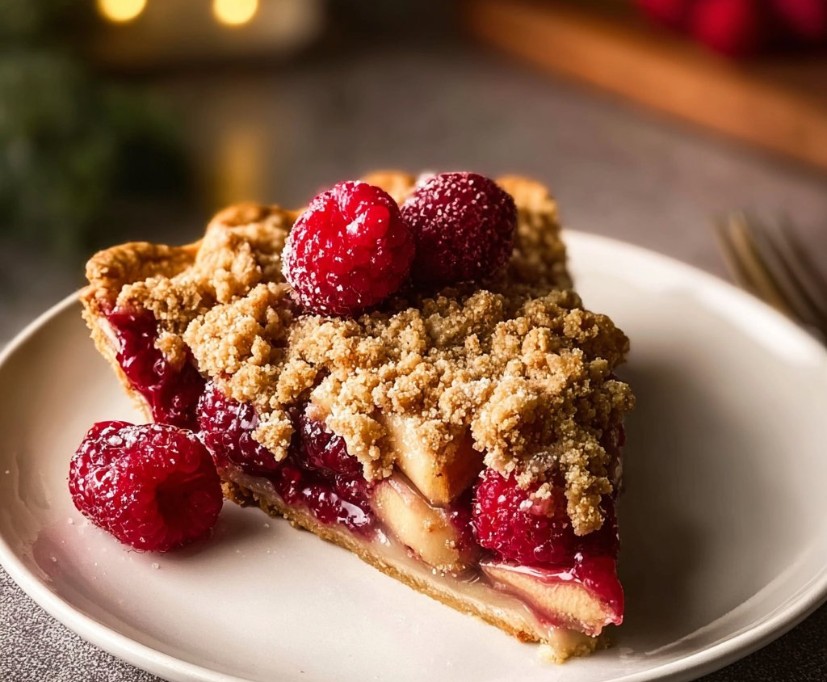 Irresistible Apple Raspberry Pie with Crunchy Crumb Topping