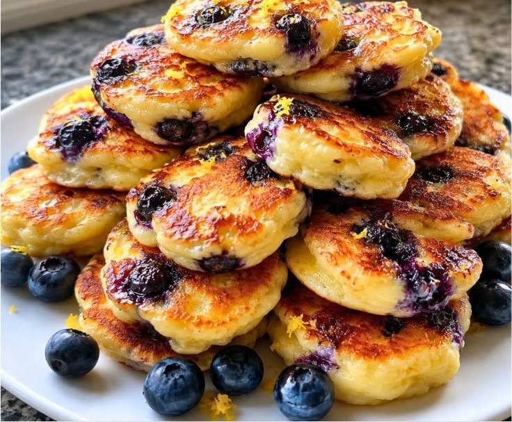 Lemon Blueberry Cottage Cheese Pancake Bites