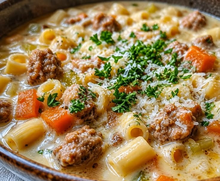 Creamy Parmesan Italian Sausage Ditalini Soup