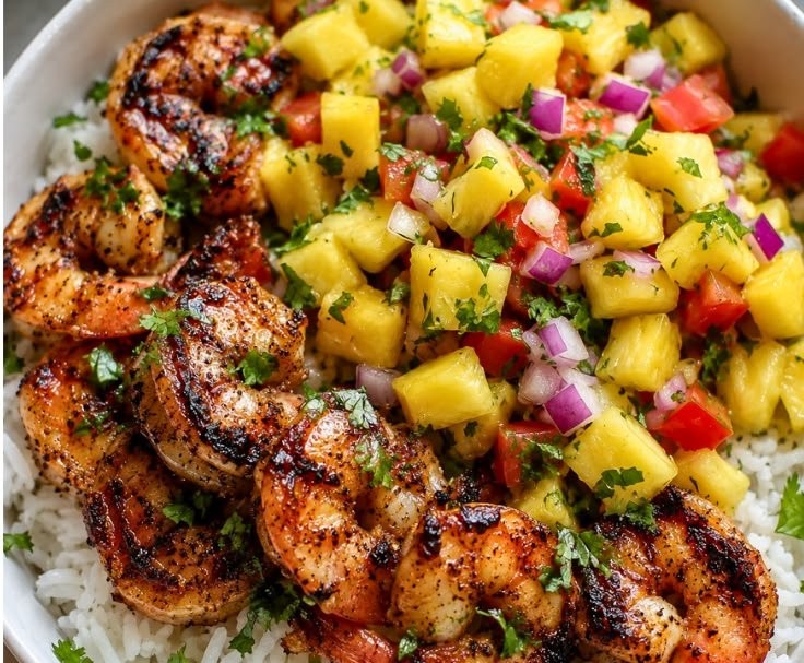 Easy Shrimp Rice Bowl with Pineapple Salsa