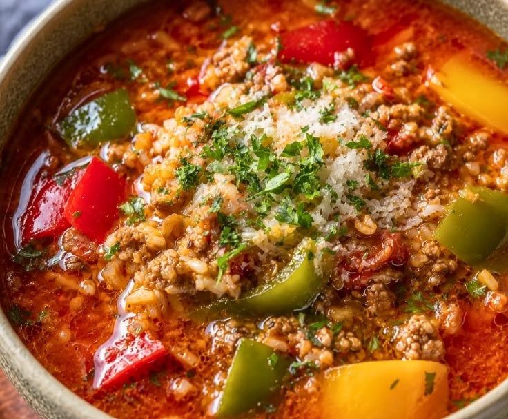 Easy Stuffed Bell Pepper Soup with Ground Turkey