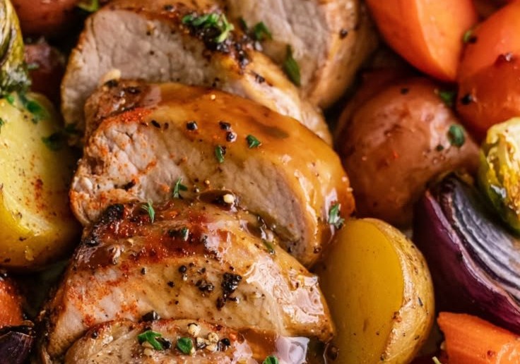 Baked Apple Cider Pork Tenderloin with Roasted Vegetables