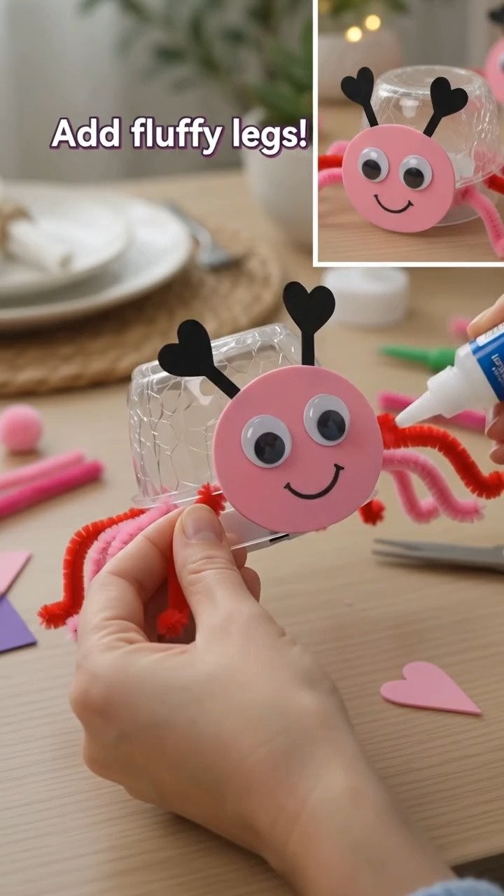 Soft textures and glowing lights turn these adorable love bugs into a cozy decoration with a warm, whimsical look.