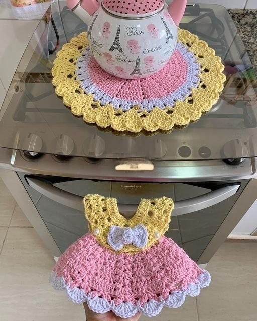 Crochet Mini Dress & Teapot Coaster