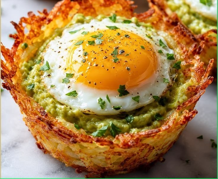 Crispy Hash Brown and Avocado Egg Cups