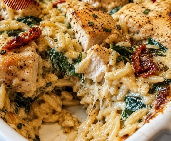 Easy Boursin Chicken Orzo Bake