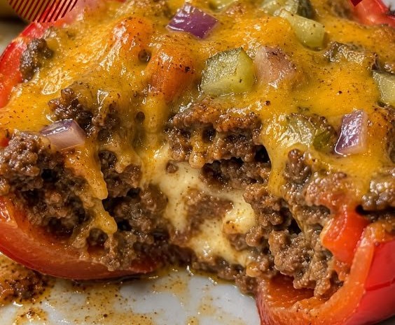 Cheeseburger Stuffed Peppers With Ground Beef